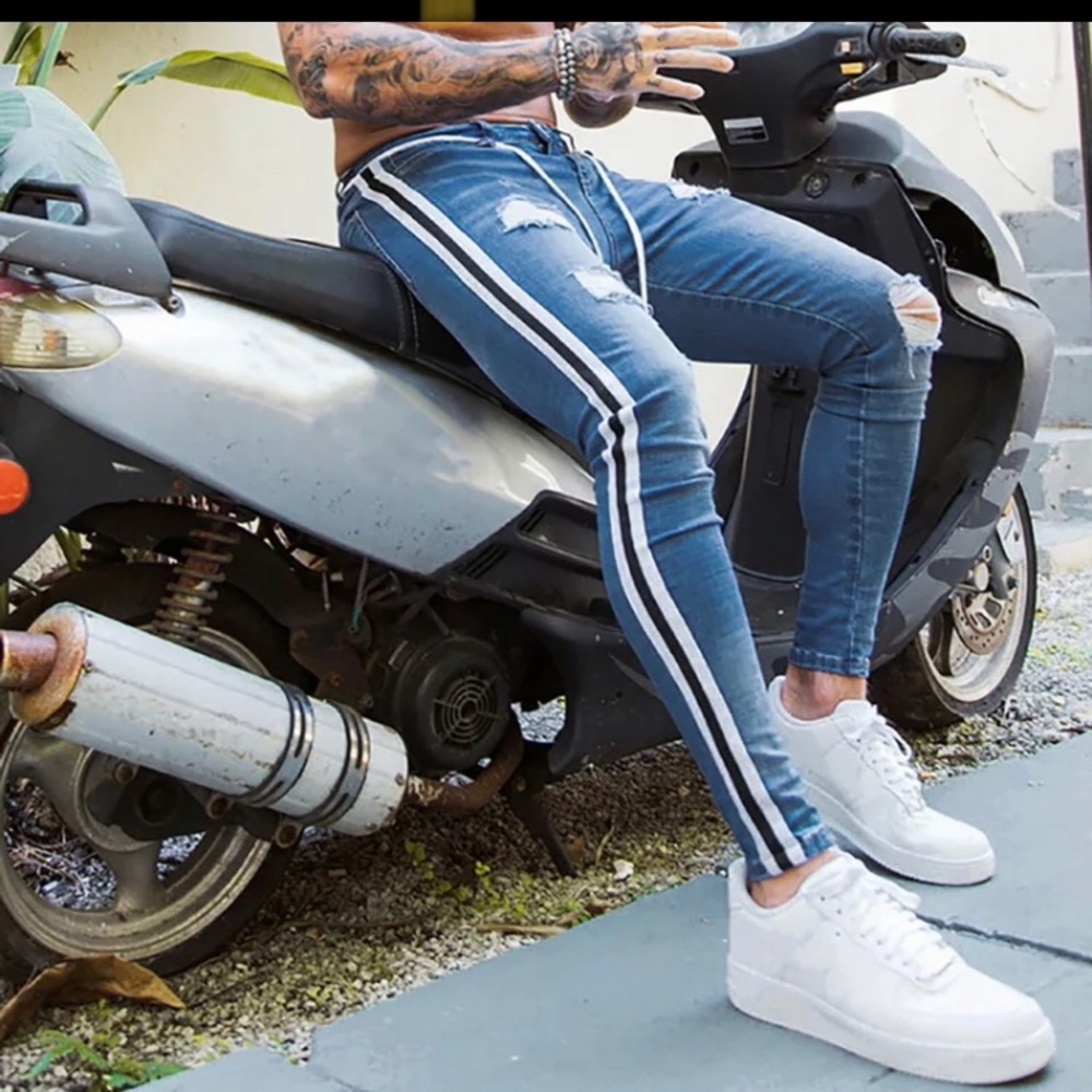 Trendy Men Skinny Jeans Biker Destroyed Frayed Fit